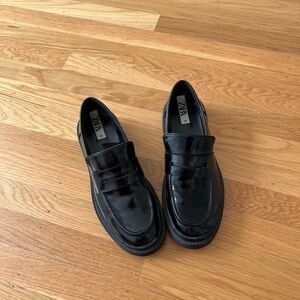 Zara black patent loafers